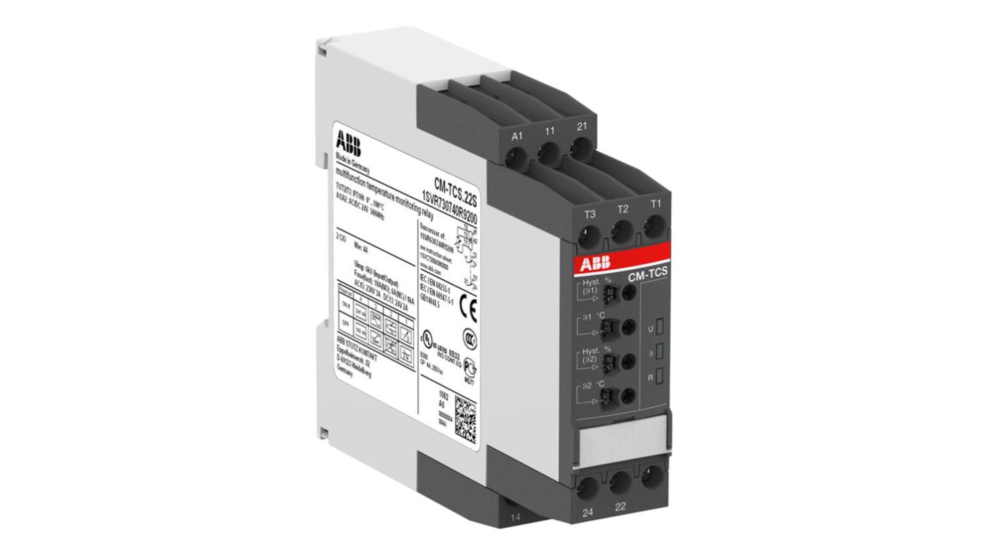 ABB Temperature Monitoring Relay, 3 Phase, SPDT, DIN Rail