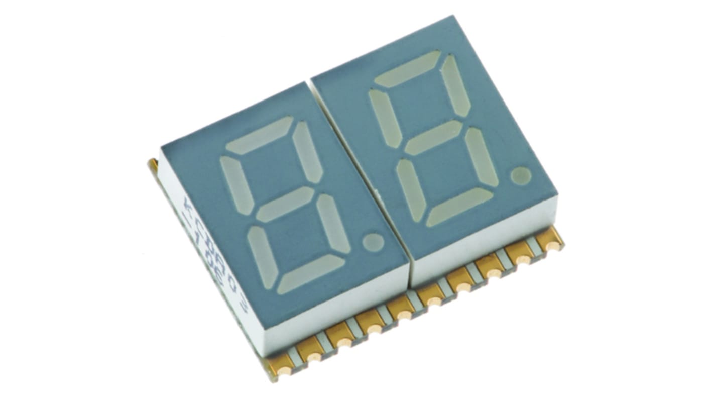 KCDC03-123 Kingbright 2 Digit 7-Segment LED Display, CC Green 12 mcd RH DP 7.6mm