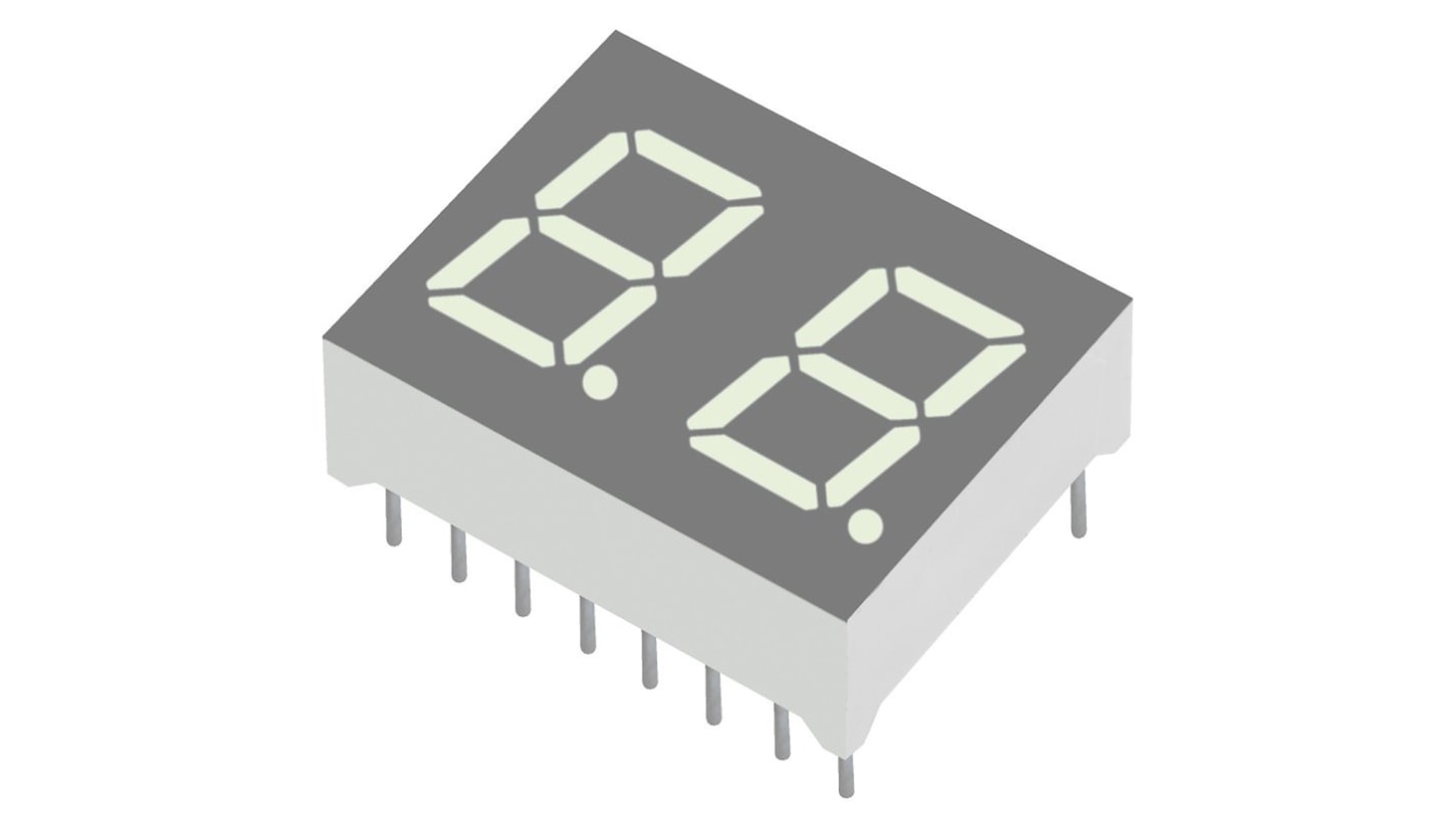 DA04-11SURKWA Kingbright 2 Digit 7-Segment LED Display, CA Red 54 mcd RH DP 10mm