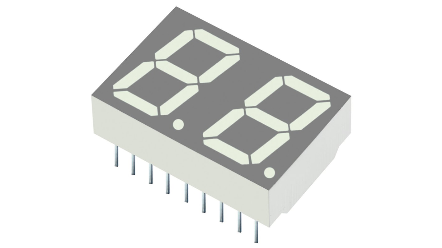 DA56-51CGKWA Kingbright 2 Digit 7-Segment LED Display, CA Green 23 mcd RH DP 14.2mm