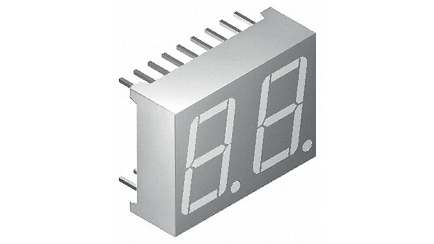 DA56-11SURKWA Kingbright 2 Digit 7-Segment LED Display, CA Red 85 mcd RH DP 14.2mm