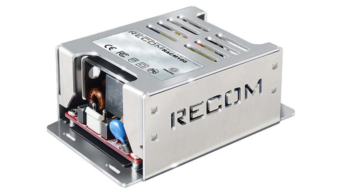 Fuente de alimentación conmutada Recom serie RACM100, 12V dc, 8.34A, 100W, 1 salida, para uso médico, Montaje en panel