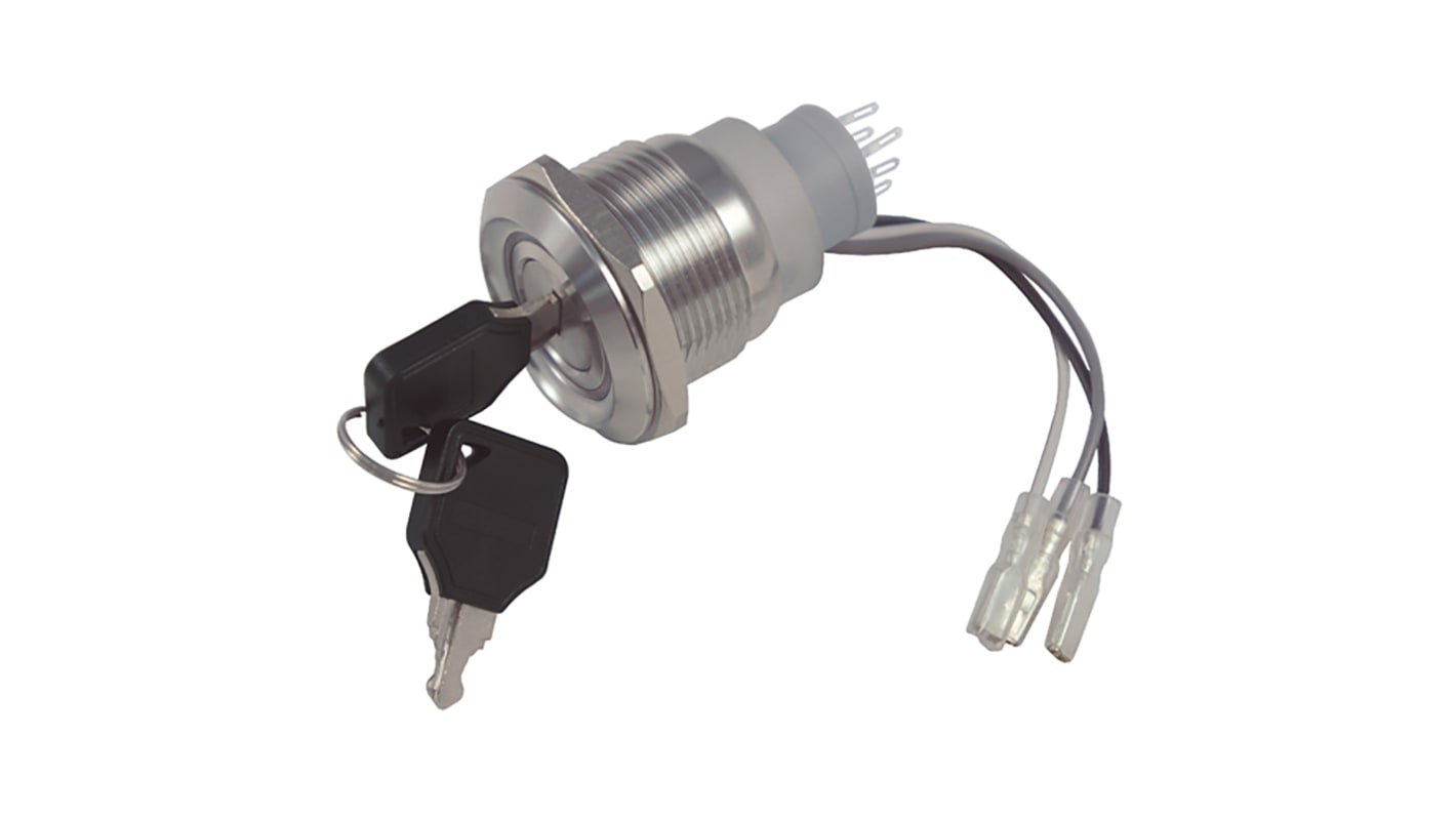 Interruptor de llave, IP40, DPDT, 5 A, 3 vías, -20 → +55°C