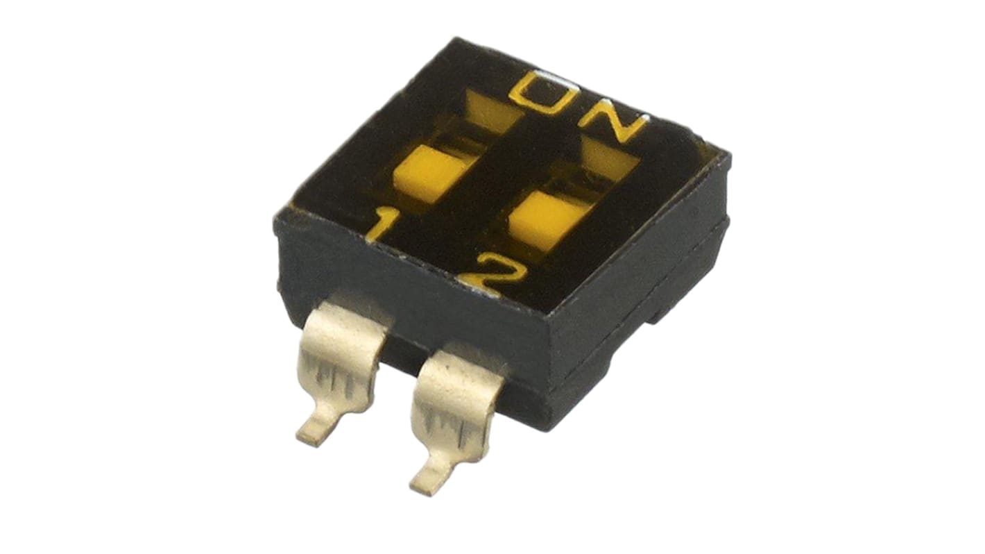 DIP switch, 1-polet, , SMD, Forsænket aktuatorslæde 100 (ikke-indkoblet) mA ved 50 V dc, 25 (kobling) mA ved 24 V dc,