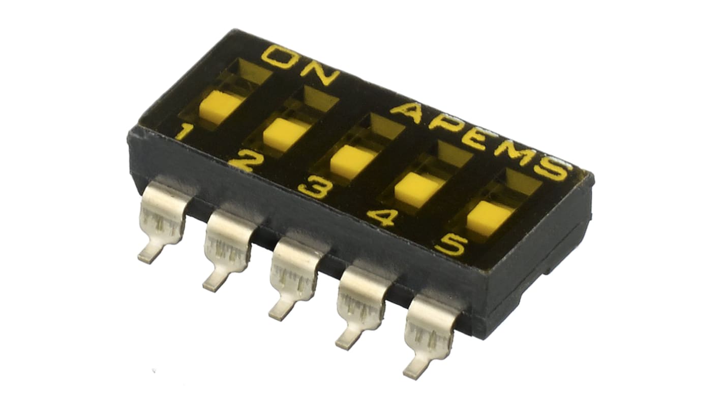 APEM DIP-Schalter Vertieftes Betätigungselement, Schieber 5-stellig 1-poliger Ein-/Ausschalter Phosphorbronze