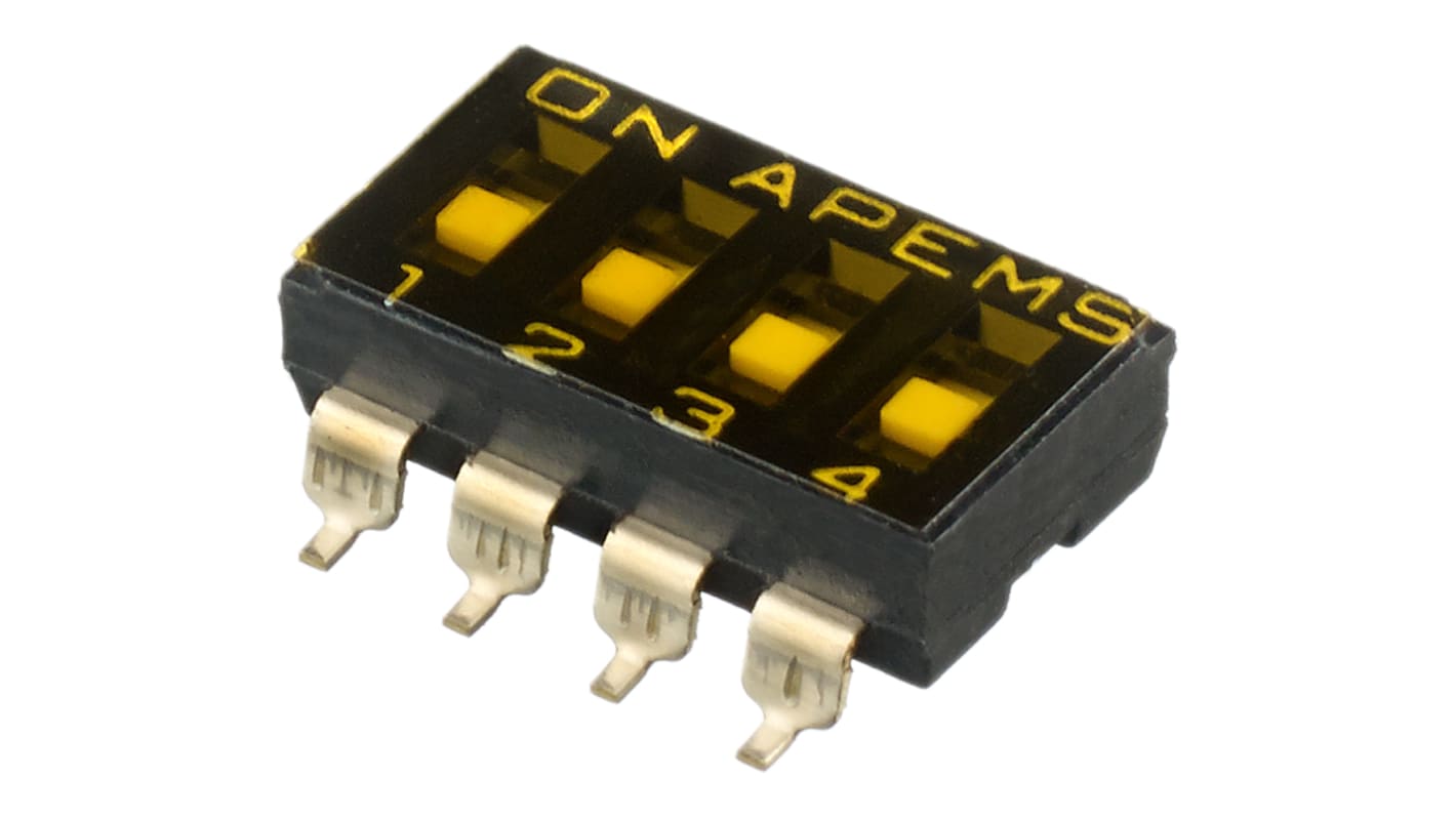 APEM DIP-Schalter Vertieftes Betätigungselement, Schieber 4-stellig 1-poliger Ein-/Ausschalter Phosphorbronze