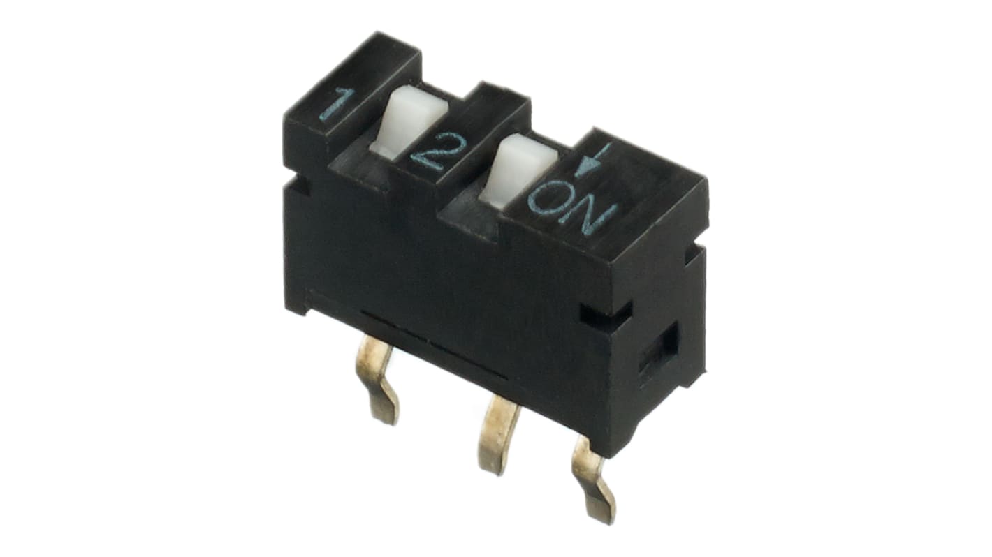 Interruptor SIP, SPST, PCB, Actuador Deslizante, 10 (conmutación) mA a 5 V dc, 100 (sin conmutación) mA a 50 V dc, 2