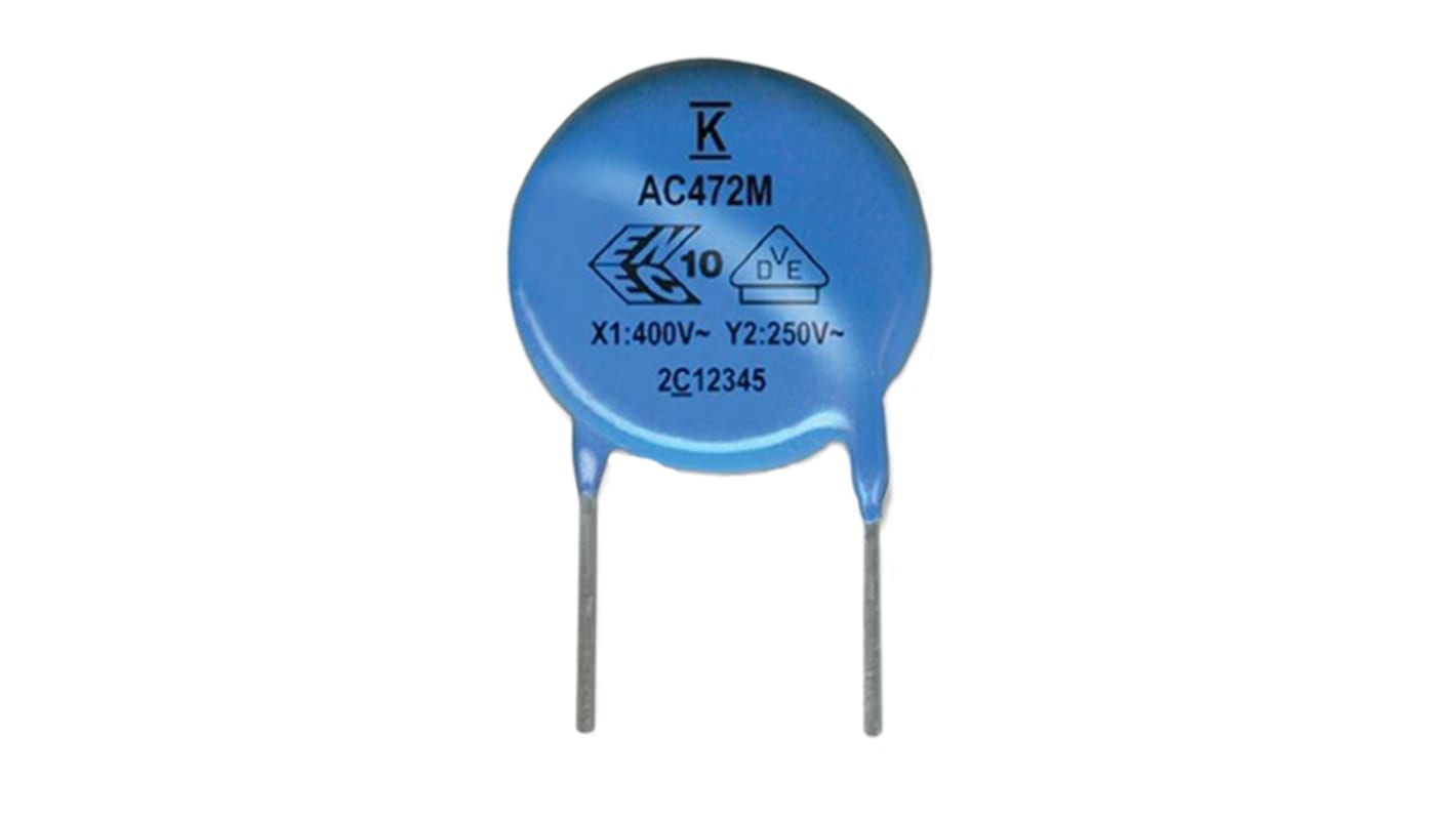 Condensador cerámico monocapa (SLCC) KEMET, 1nF, ±20%, 300V ac, Montaje en orificio pasante, Y5U dieléctrico