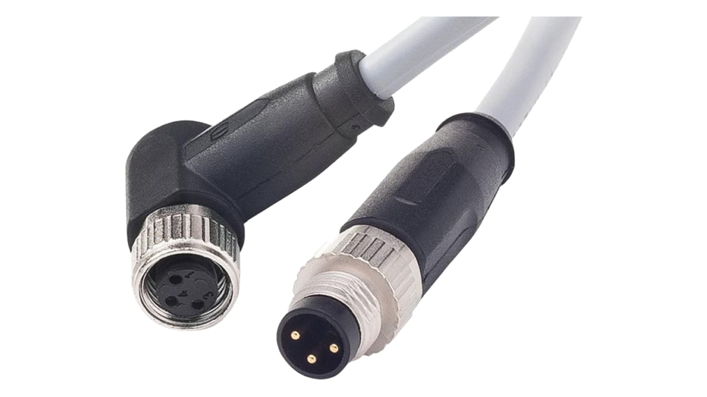 Cable de conexión HARTING, con. A M8 Hembra, 3 polos, con. B M8 Macho, 3 polos, cod.: A, long. 1m, IP67