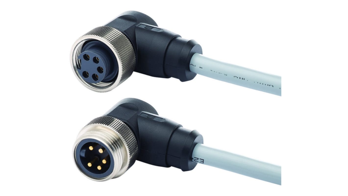 Harting Right Angle Female 4 way 7/8 in Circular to Right Angle Male 4 way 7/8 in Circular Sensor Actuator Cable, 1m