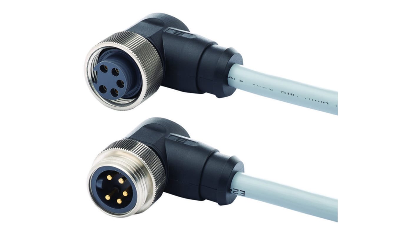 Harting Right Angle Female 4 way 7/8 in Circular to Right Angle Male 4 way 7/8 in Circular Sensor Actuator Cable, 600mm