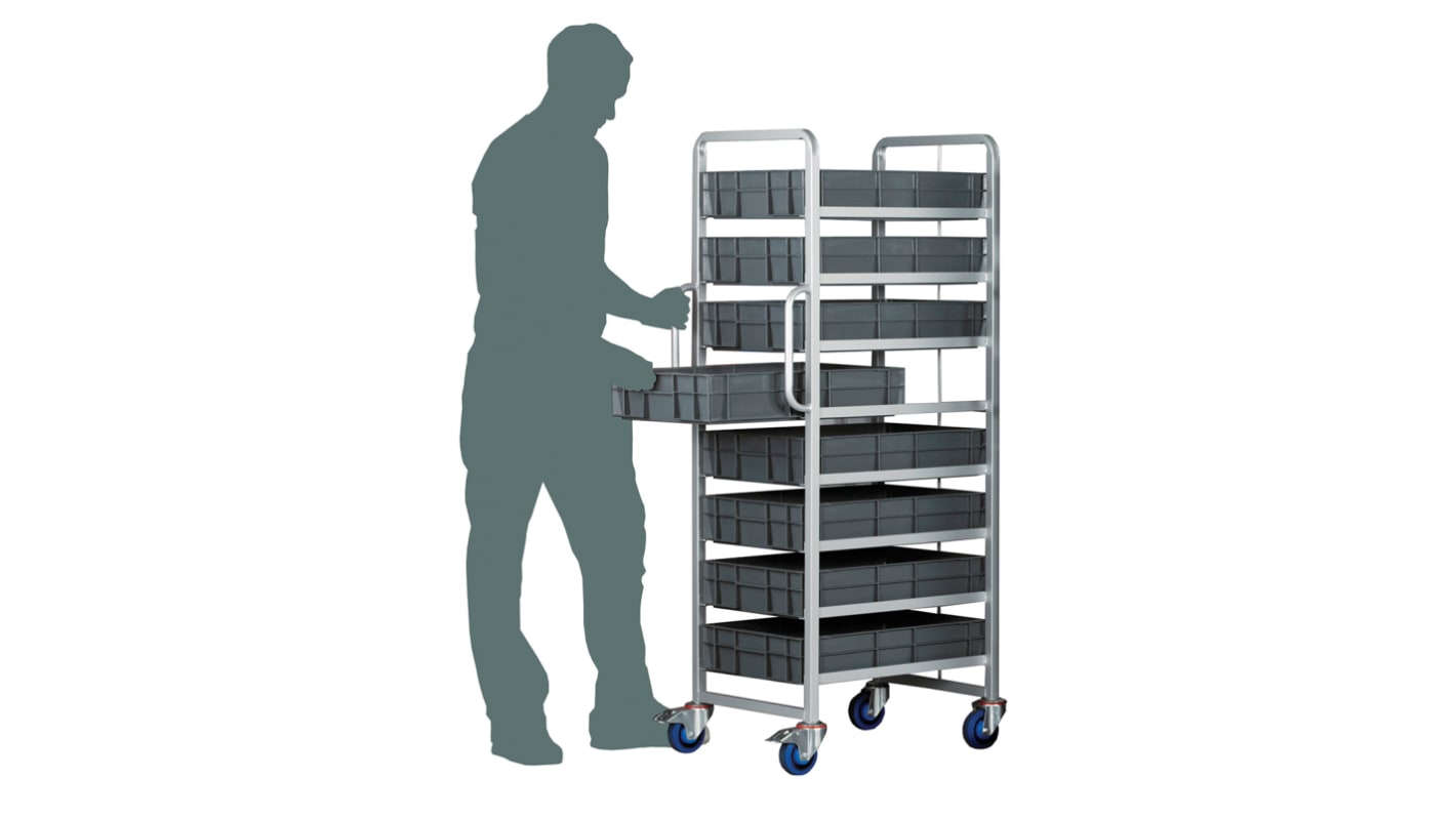 RS PRO 8 Shelf Steel Drawer Trolley, 600 x 400 x 120mm, 250kg Load