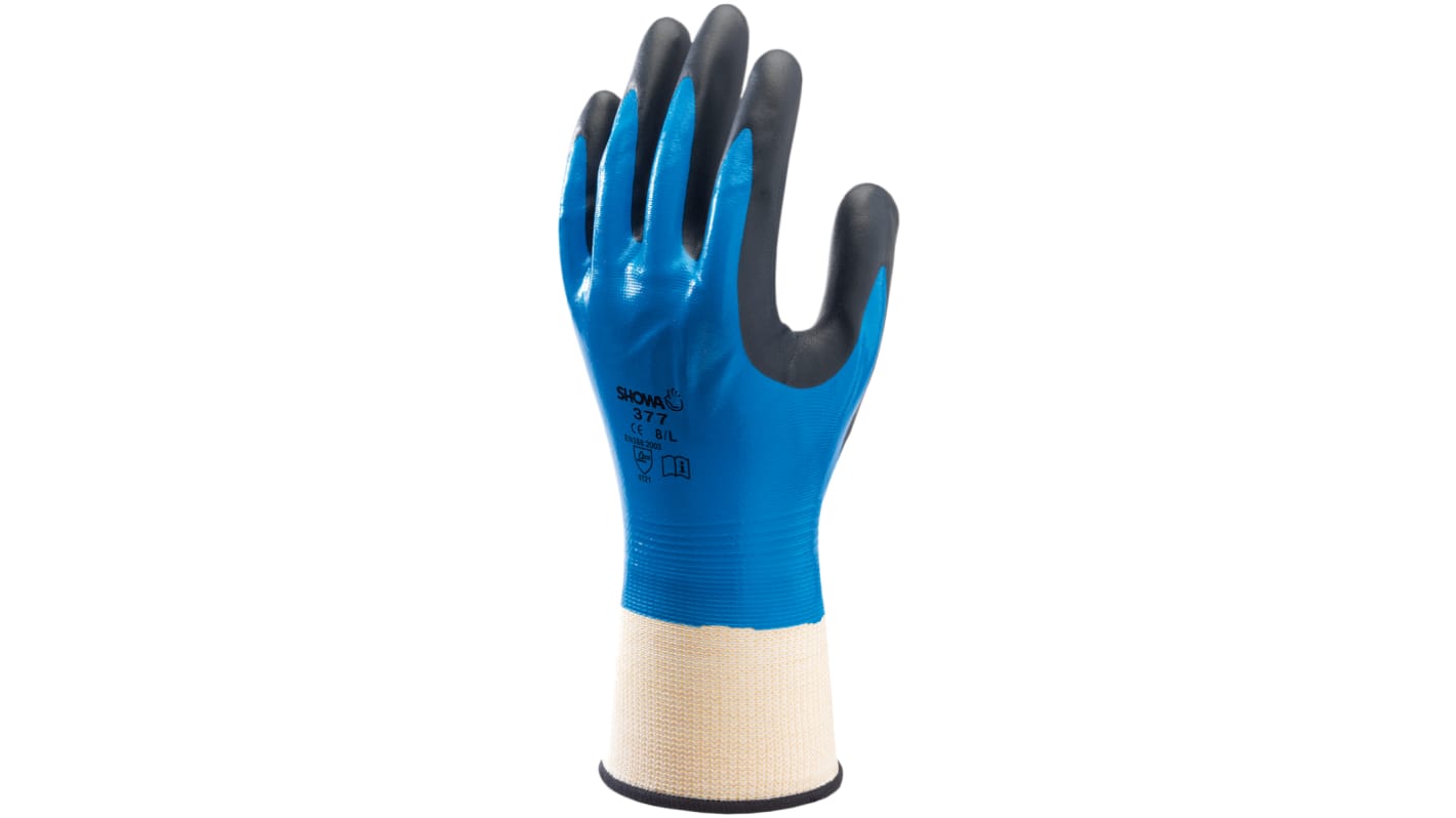 Showa Blue Nylon, Polyester General Purpose Work Gloves, Size 8, Nitrile Foam Coating