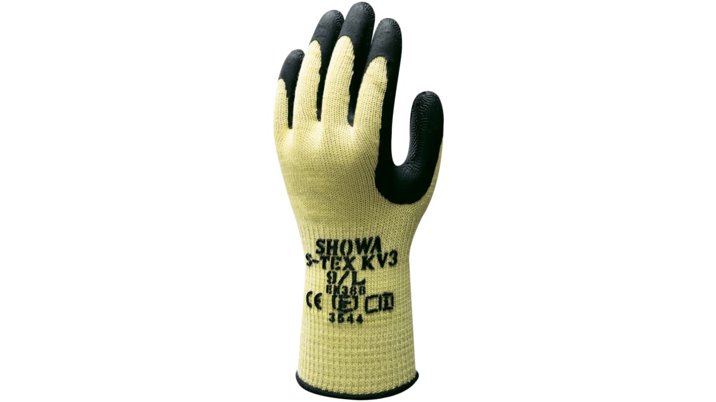 Showa Yellow Polyester, Stainless Steel Cut Resistant Work Gloves, Size 10, Latex Coating