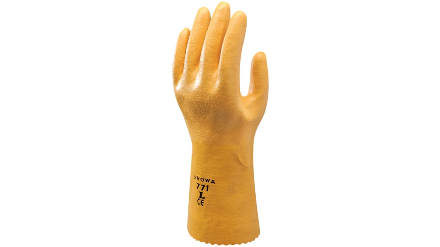 Showa Yellow Polyester Cotton Fibre Chemical Resistant Work Gloves, Size 10, XL, Nitrile Coating