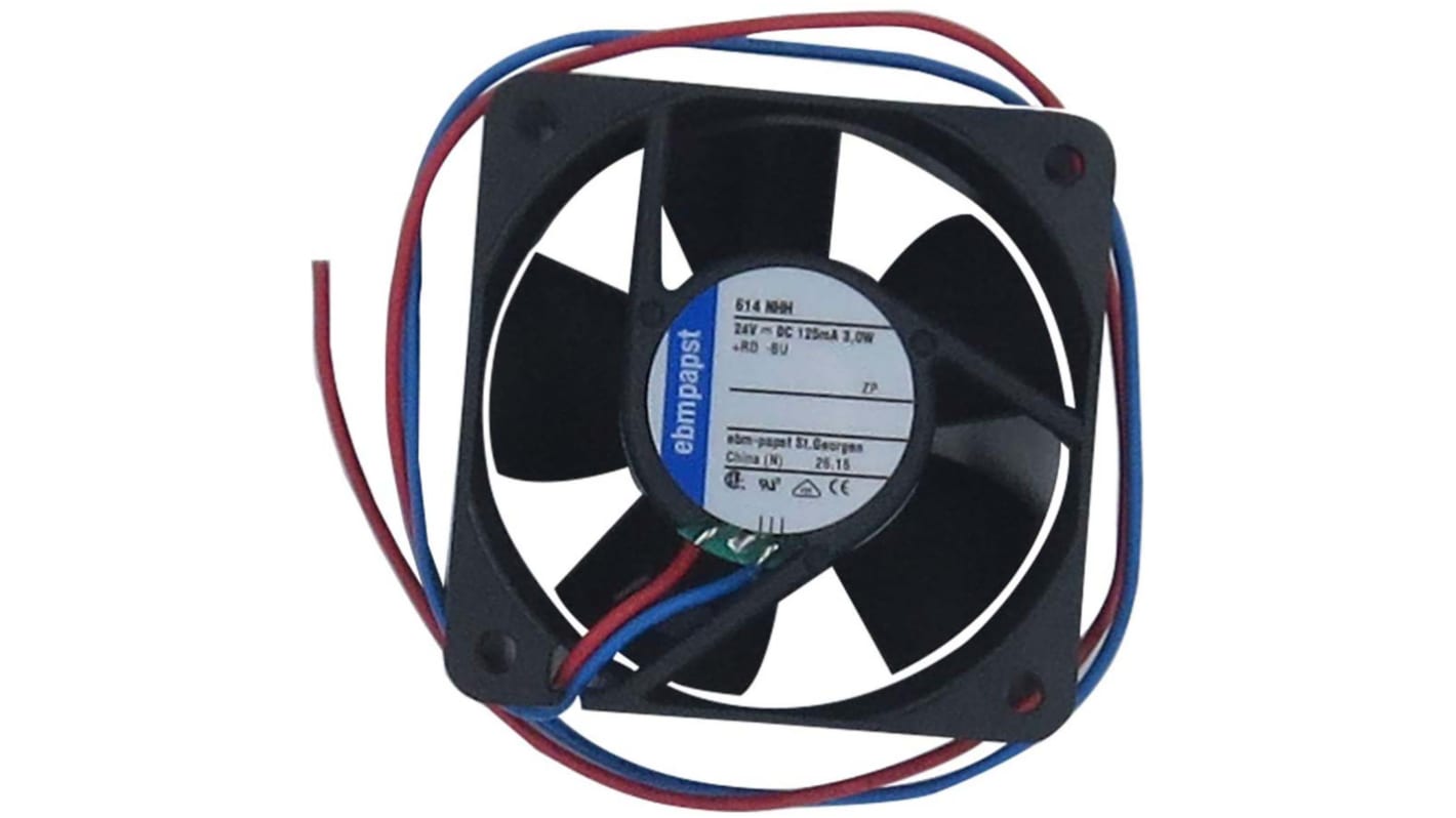 Ventilador Axial ebm-papst 600 N de 60 x 60 x 25mm, 24 V dc, 2.9W, 6850rpm, caudal 56m³/h, 41dB, IP20