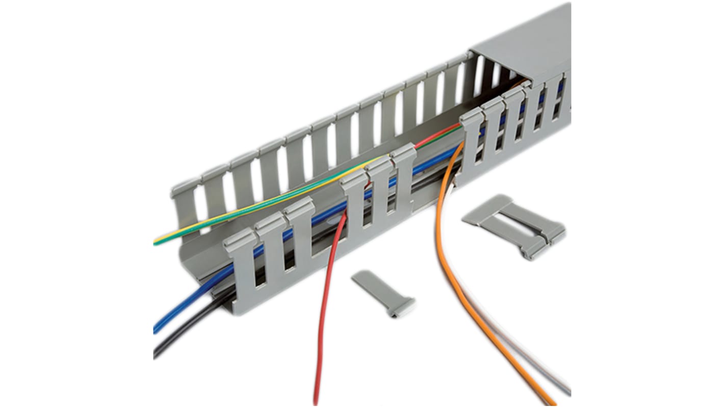 Betaduct Betaduct Metric Grey Slotted Panel Trunking - Open Slot, W40 mm x D80mm, L2m, PVC