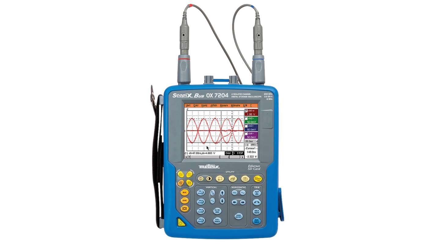 Metrix OX7204-BUS OX720 Series Digital Storage, Handheld Digital Oscilloscope, 4 Analogue Channels, 200MHz