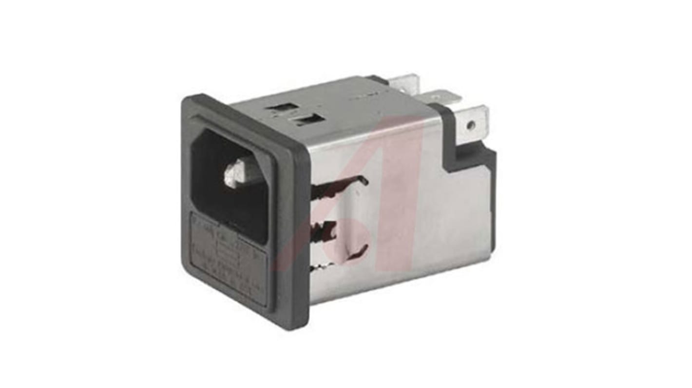 Schurter 6A, 250 V ac Male Panel Mount Filtered IEC Connector 5200.0643.3, Quick Connect 1 Fuse