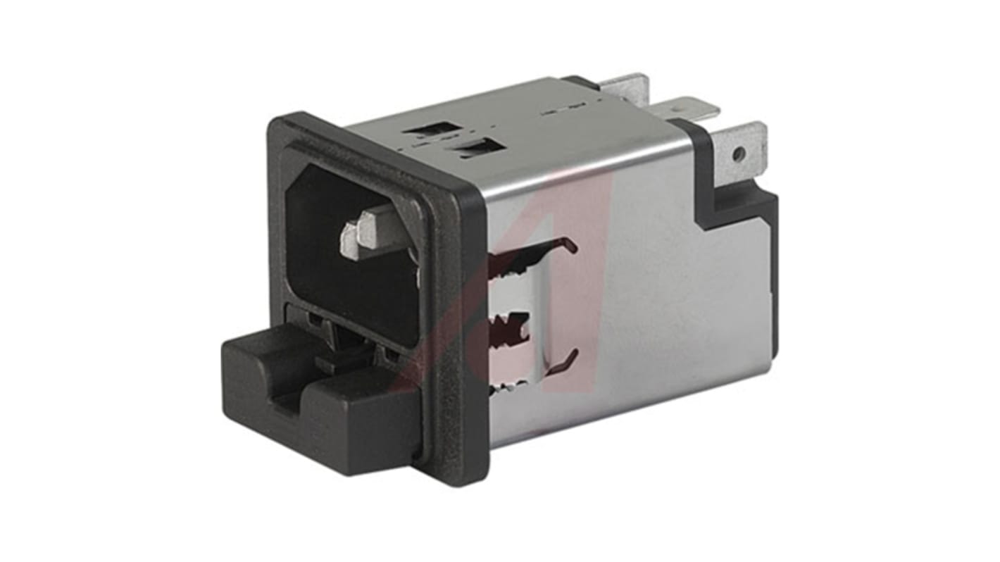 Schurter 1A, 250 V ac Male Panel Mount Filtered IEC Connector 5220.0143.1, Quick Connect 2 Fuse