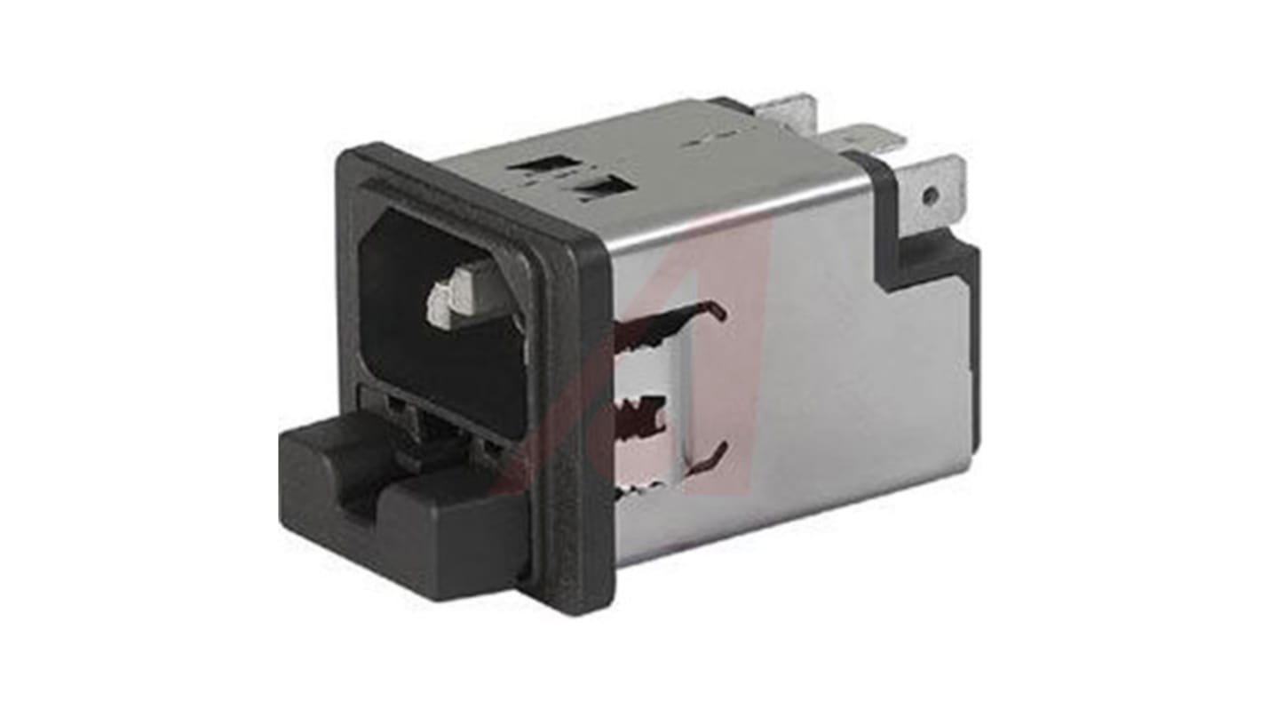 Schurter 6A, 250 V ac Male Panel Mount Filtered IEC Connector 5220.0643.3, Quick Connect 2 Fuse