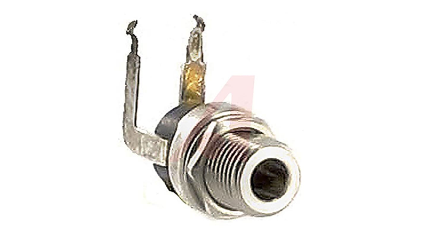 Switchcraft, RA Right Angle DC Plug Rated At 5.0A, 12.0 V, Panel Mount, length 23.3mm, Silver