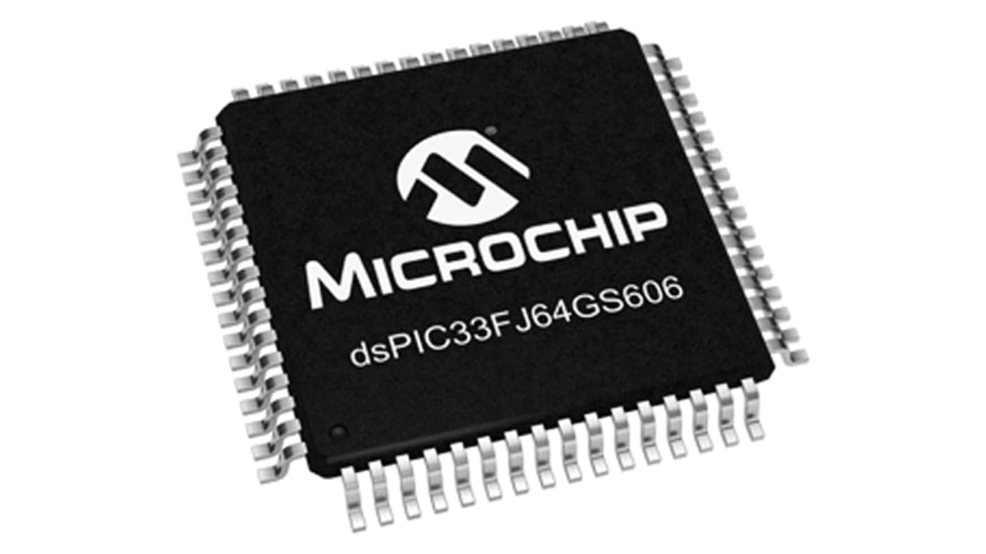 Processeur signal numérique, DSPIC33FJ64GS606-50I/PT, 16bit, 50MHz, 64 Ko Flash, 1 (16 x 10 bits) ADC, TQFP 64 .