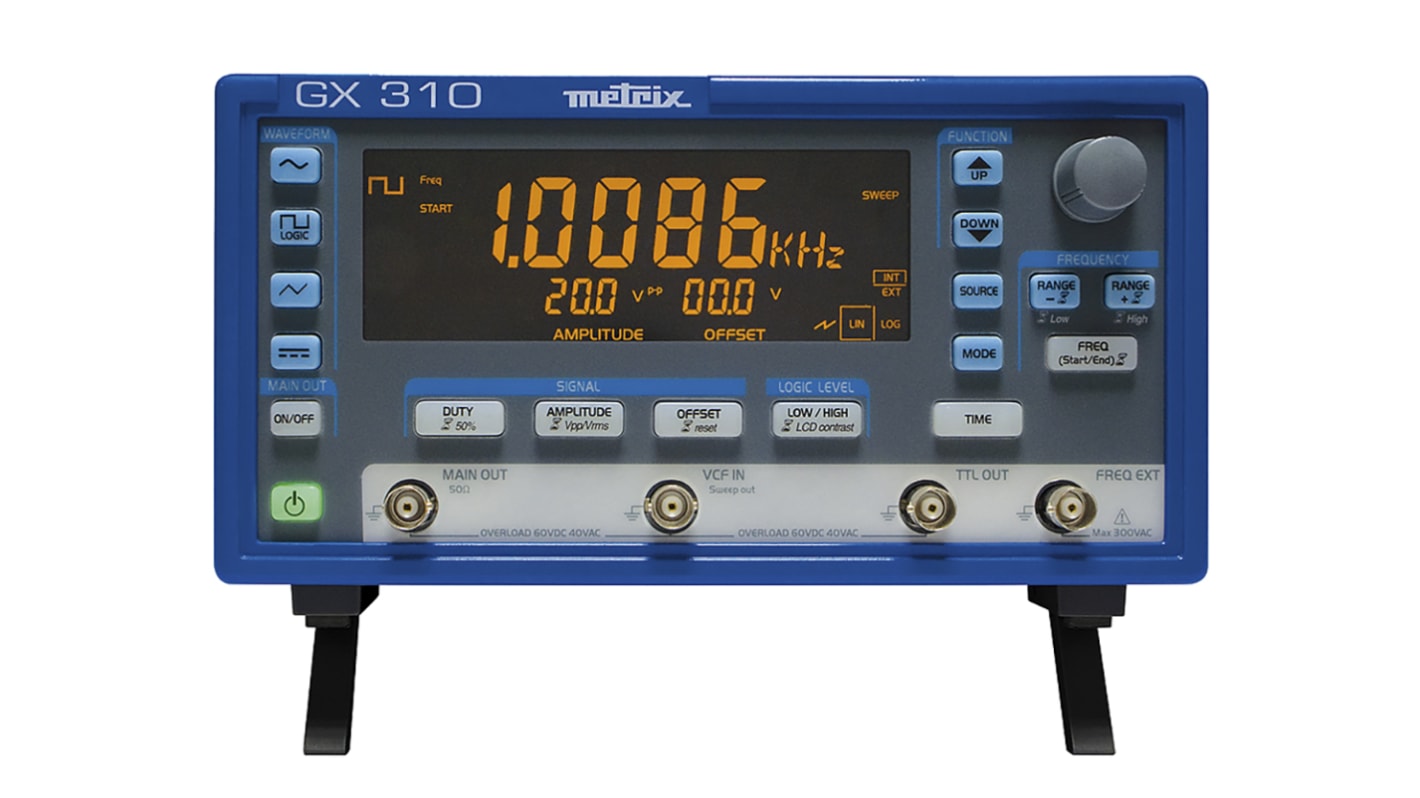 Generador de funciones Metrix GX 310-P, onda sinusoidal de 0.001Hz → 10MHZ