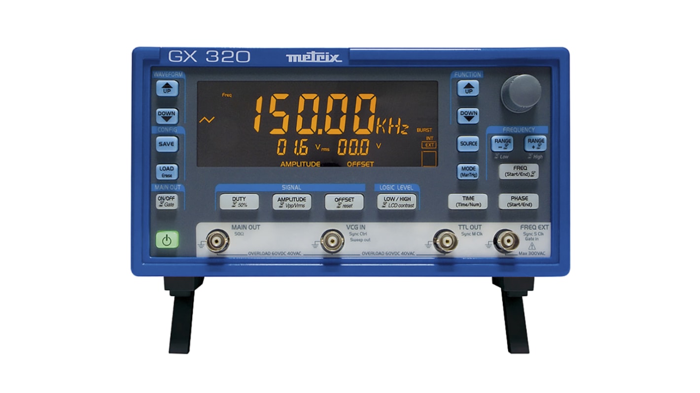 Generador de funciones Metrix GX 320, calibrado RS, onda sinusoidal de 0.001Hz → 20MHZ