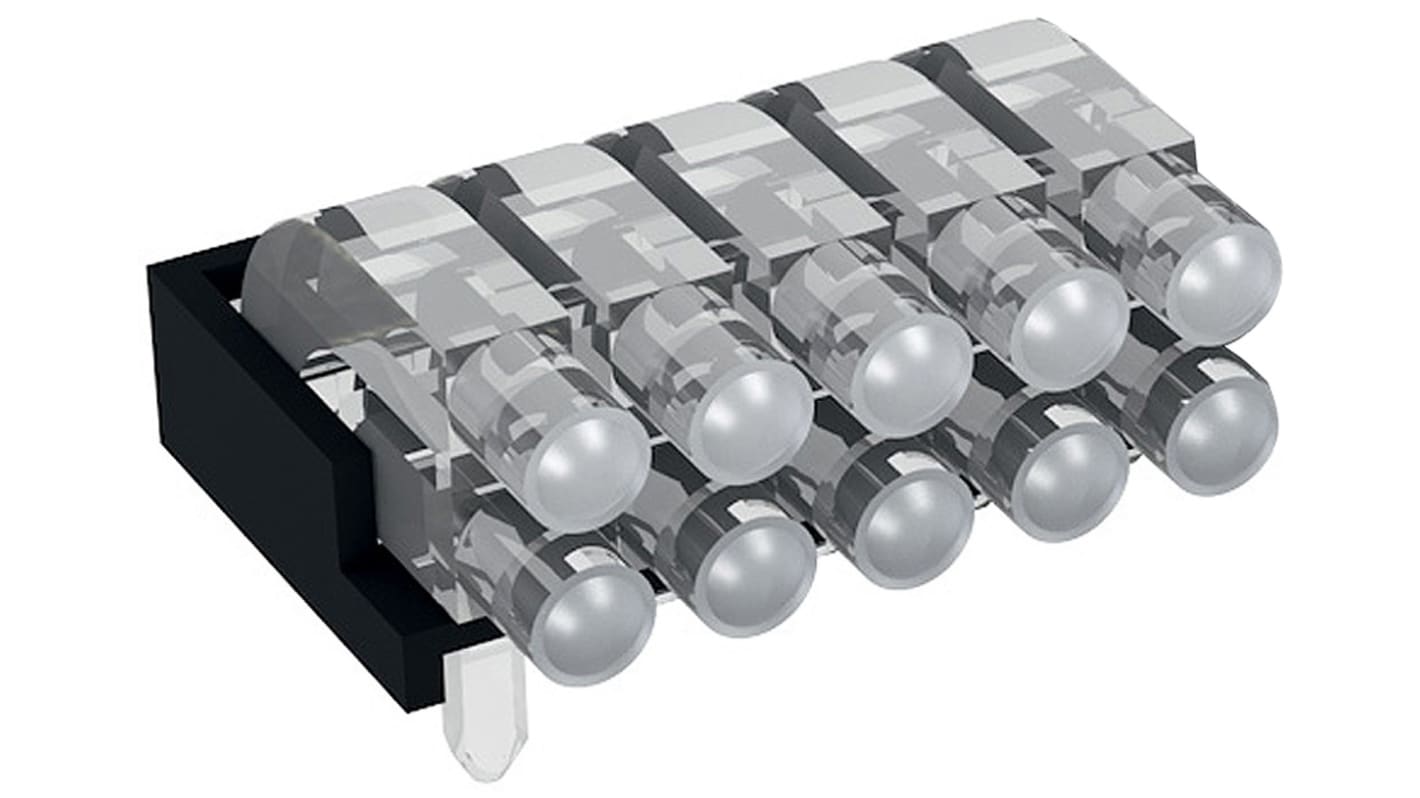 1296.2052 MENTOR, PCB Mounted 10-Way Right Angle LED Light Pipe, Bi-Level-Row Clear Dome Lens