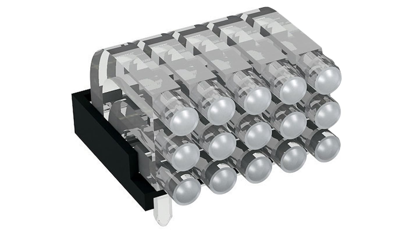 1296.2053 MENTOR, PCB Mounted 15-Way Right Angle LED Light Pipe, Tri-Level-Row Clear Dome Lens