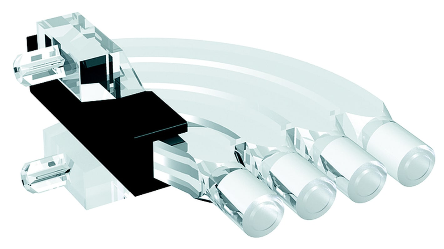 1276.2004 MENTOR, PCB Mounted 4-Way Right Angle LED Light Pipe, Quad-Level-Row Clear Dome Lens