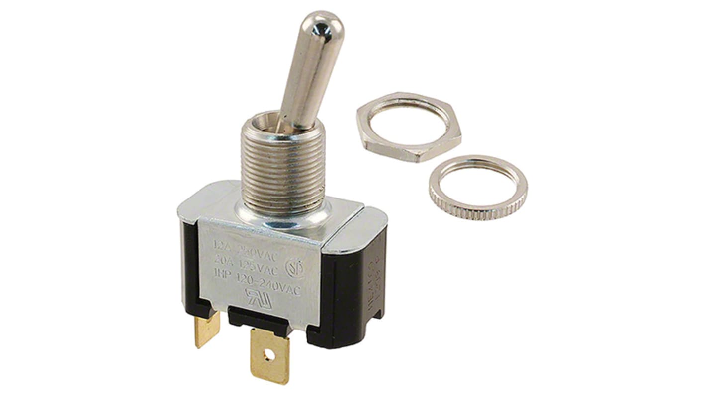 Carling Technologies Toggle Switch, Panel Mount, On-Off, SPST, Screw Terminal, 125V