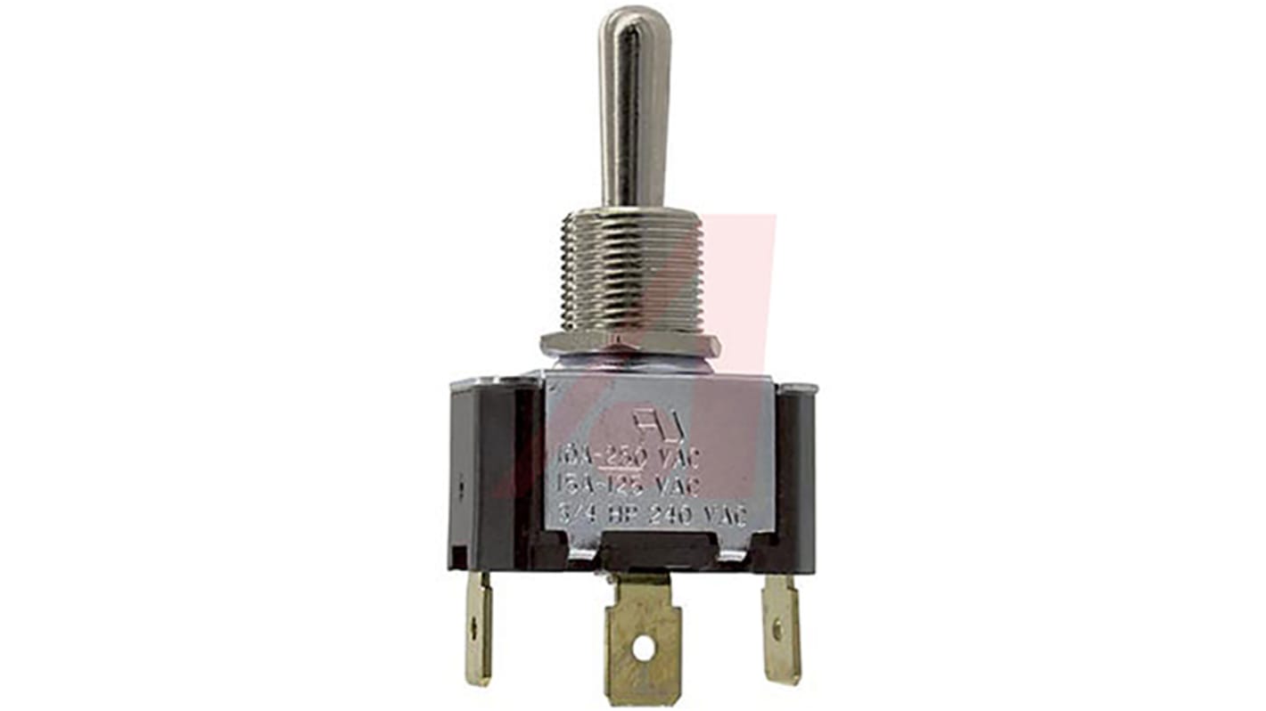 Carling Technologies Toggle Switch, Panel Mount, On-Off-On, SPDT, Tab Terminal, 250V ac