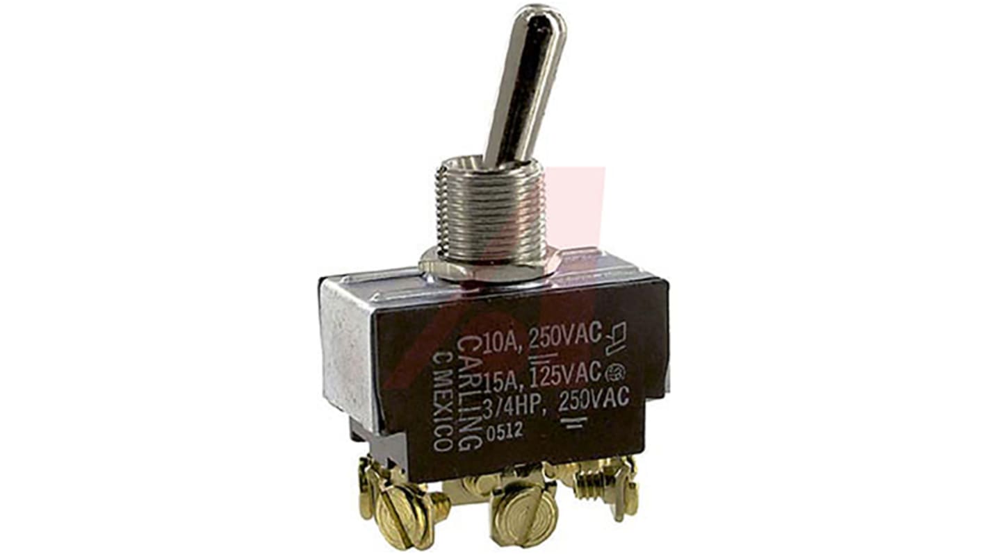 Carling Technologies Toggle Switch, Panel Mount, On-On, DPDT, Screw Terminal, 250V ac