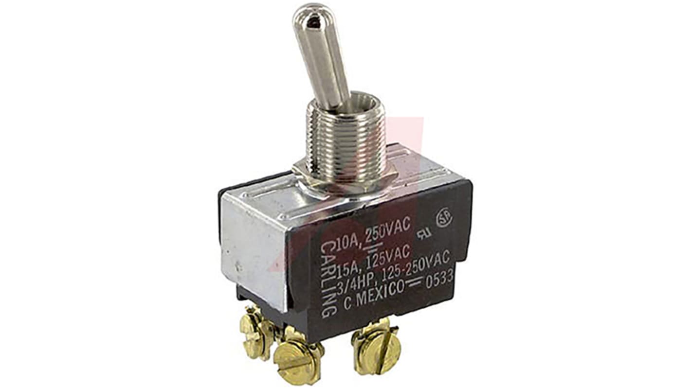 Carling Technologies Toggle Switch, Panel Mount, On-Off-On, DPDT, Screw Terminal, 250V ac