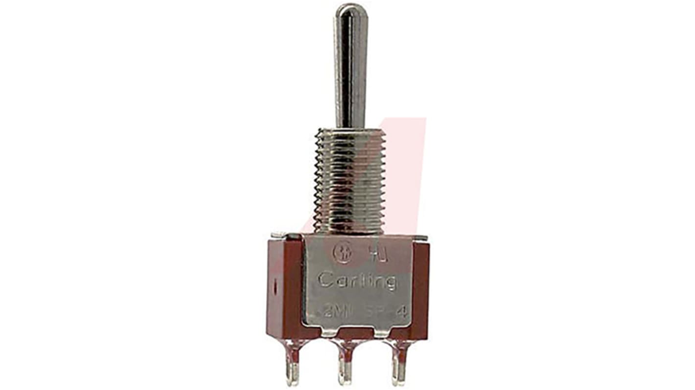 Carling Technologies Toggle Switch, Panel Mount, On-Off-On, SPST, Solder Terminal, 250V ac