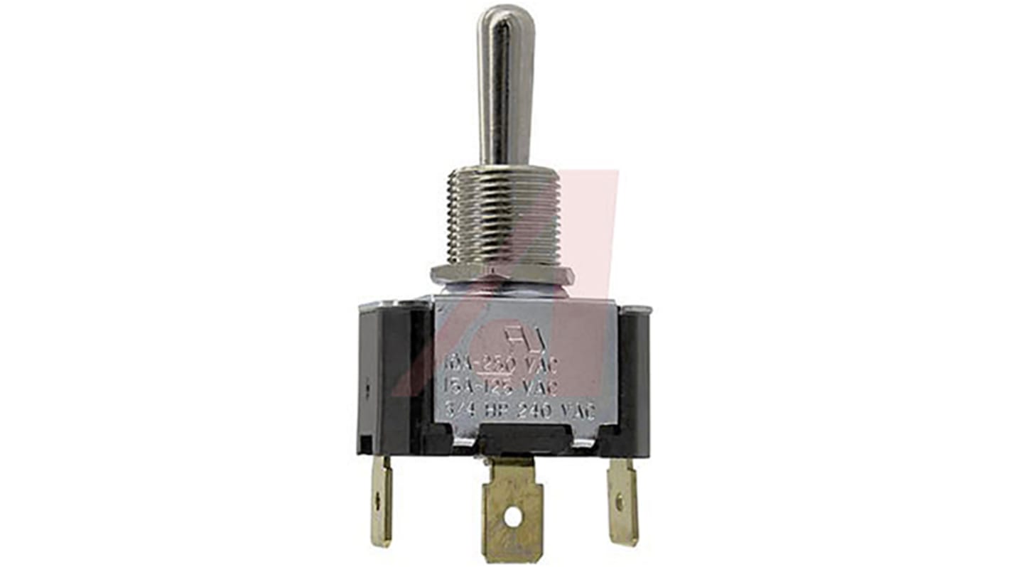 Carling Technologies Toggle Switch, Panel Mount, (On)-Off-(On), SPST, Tab Terminal, 250V ac