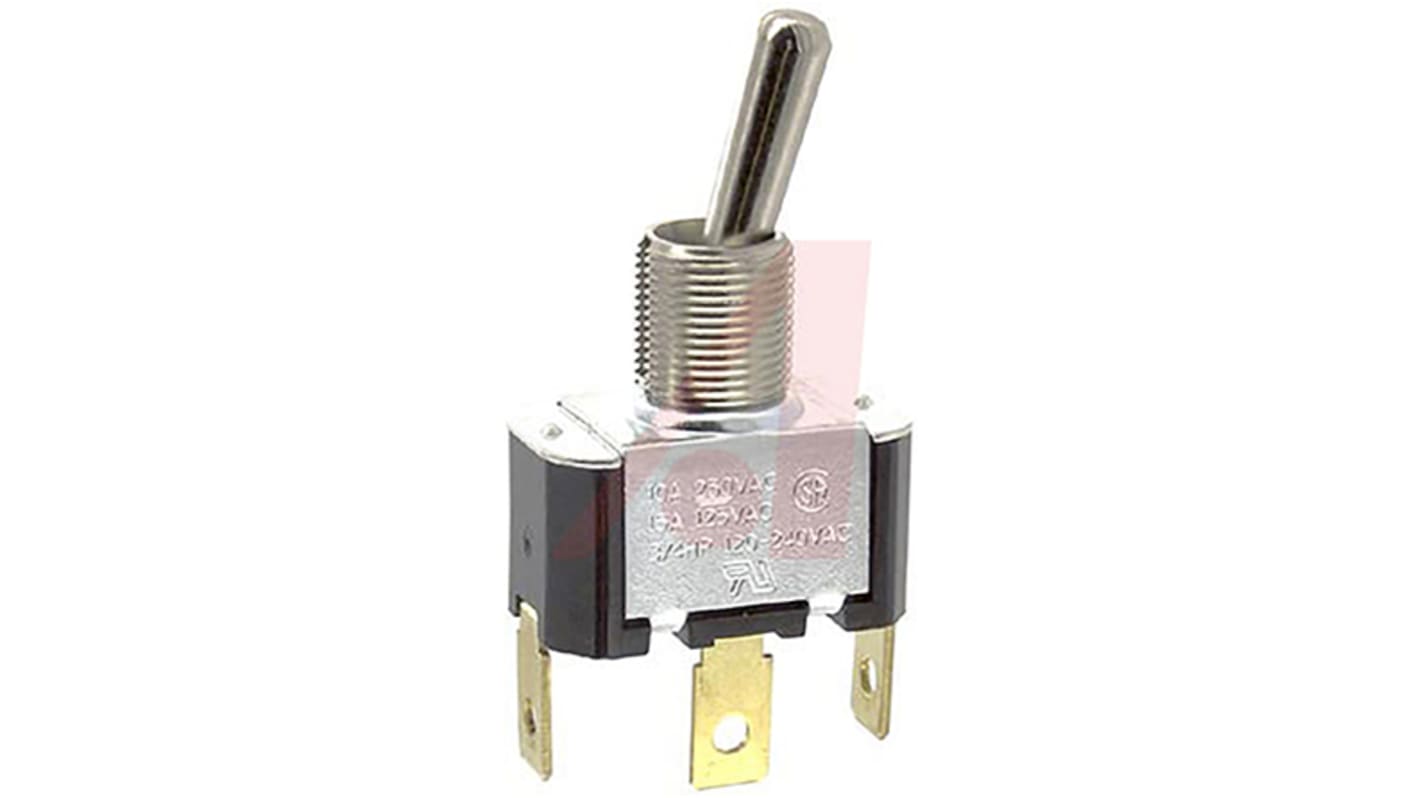 Carling Technologies Toggle Switch, Panel Mount, On-Off-On, SPDT, Tab Terminal, 250V ac