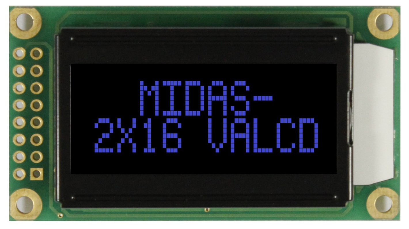 Display monocromatico LCD Midas, Alfanumerico, 2x8 caratteri