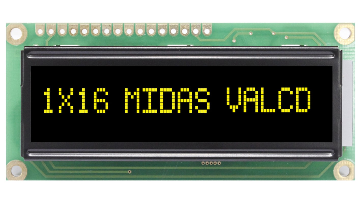 Midas MC11605A12W-VNMLY MC11605 Alphanumeric LCD Display Black, 1 Row by 16 Characters, Transmissive