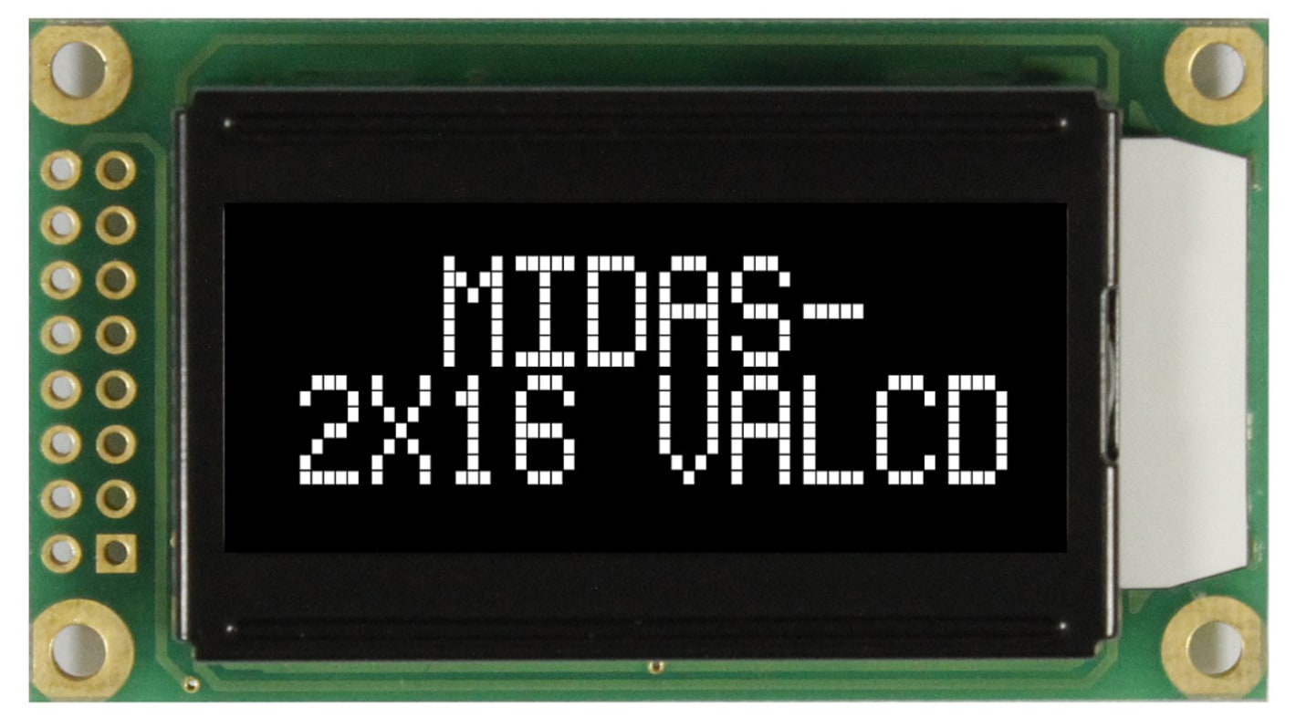 Midas 液晶モノクロディスプレイ 透過型 英数字 黒, 2列8文字x8 char