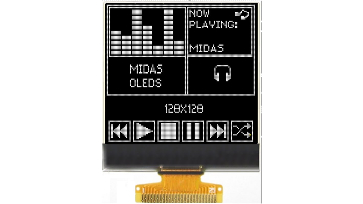 Midas 1.46in White Passive matrix OLED Display 128 X 128 TAB I2C Interface