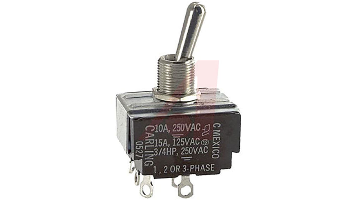 Carling Technologies Toggle Switch, Panel Mount, Latching, 3PDT, Solder Terminal, 250V ac