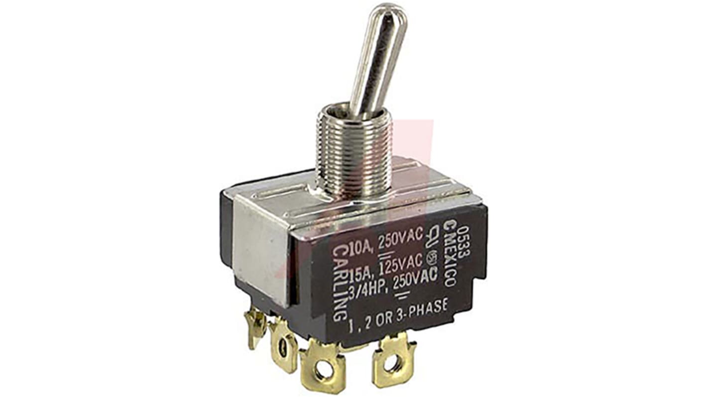 Carling Technologies Toggle Switch, Panel Mount, On-Off, 3PDT, Screw Terminal, 250V ac