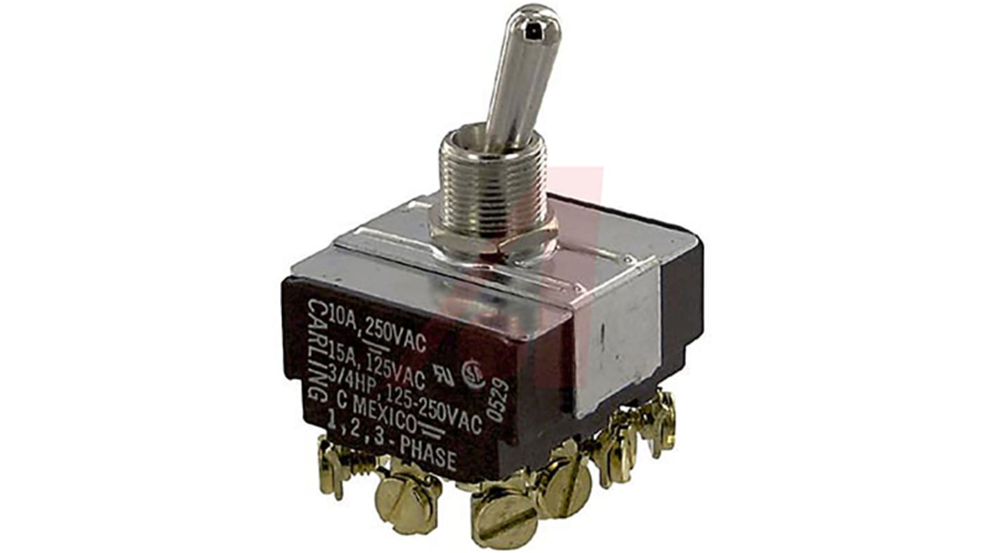 Carling Technologies Toggle Switch, Panel Mount, On-Off-On, 4PDT, Screw Terminal, 250V ac