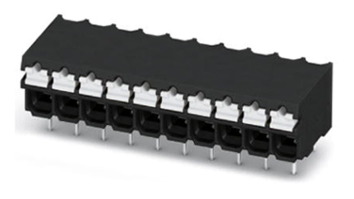 Borne para PCB Phoenix Contact de 5 vías, paso 3.5mm, 13.5A, de color Negro, montaje Montaje en orificio pasante,