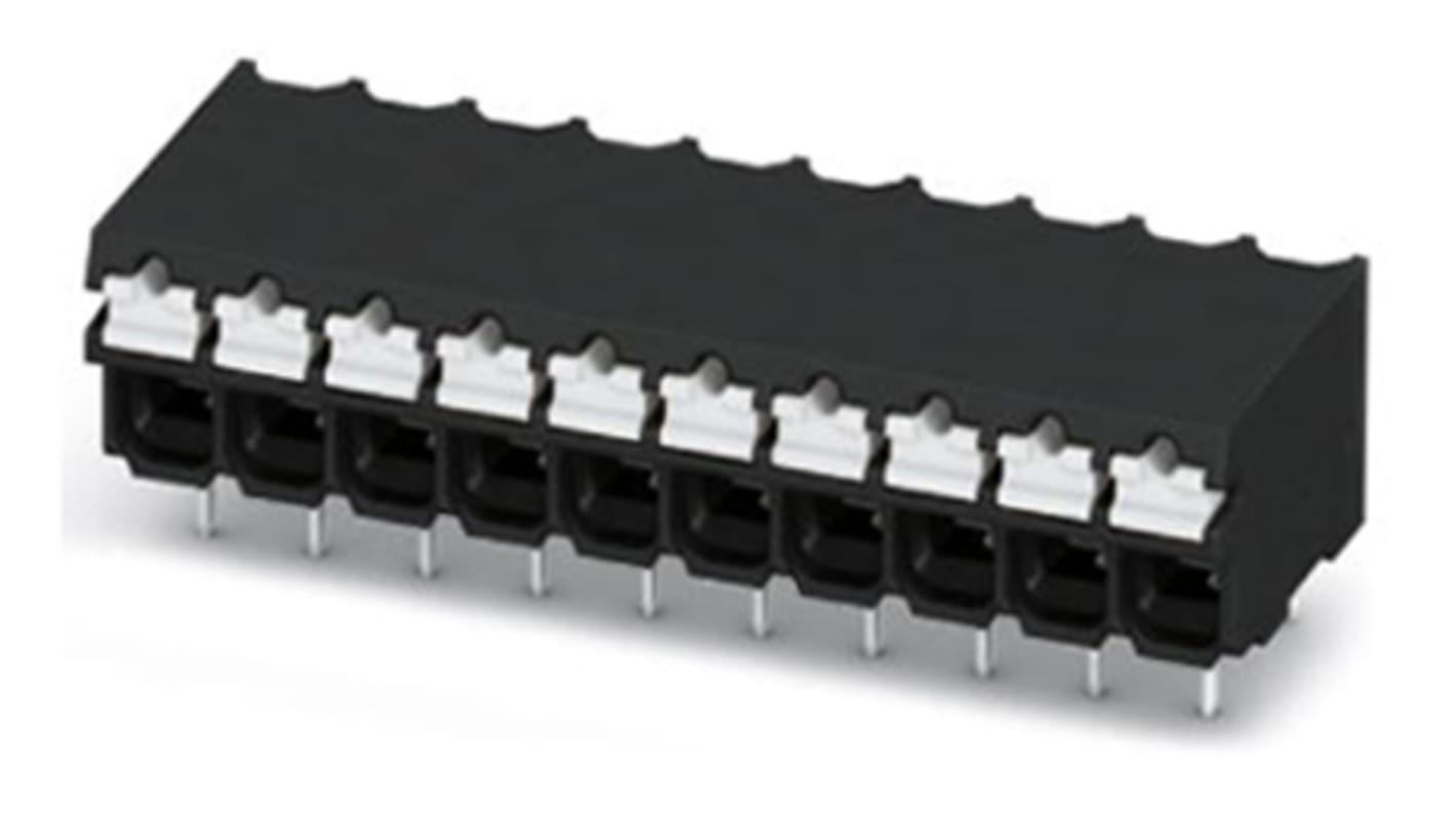 Phoenix Contact SPT-THR 1.5/ 2-H-3.81 P26 Series PCB Terminal Block, 3.81mm Pitch, Through Hole Mount, Spring Cage