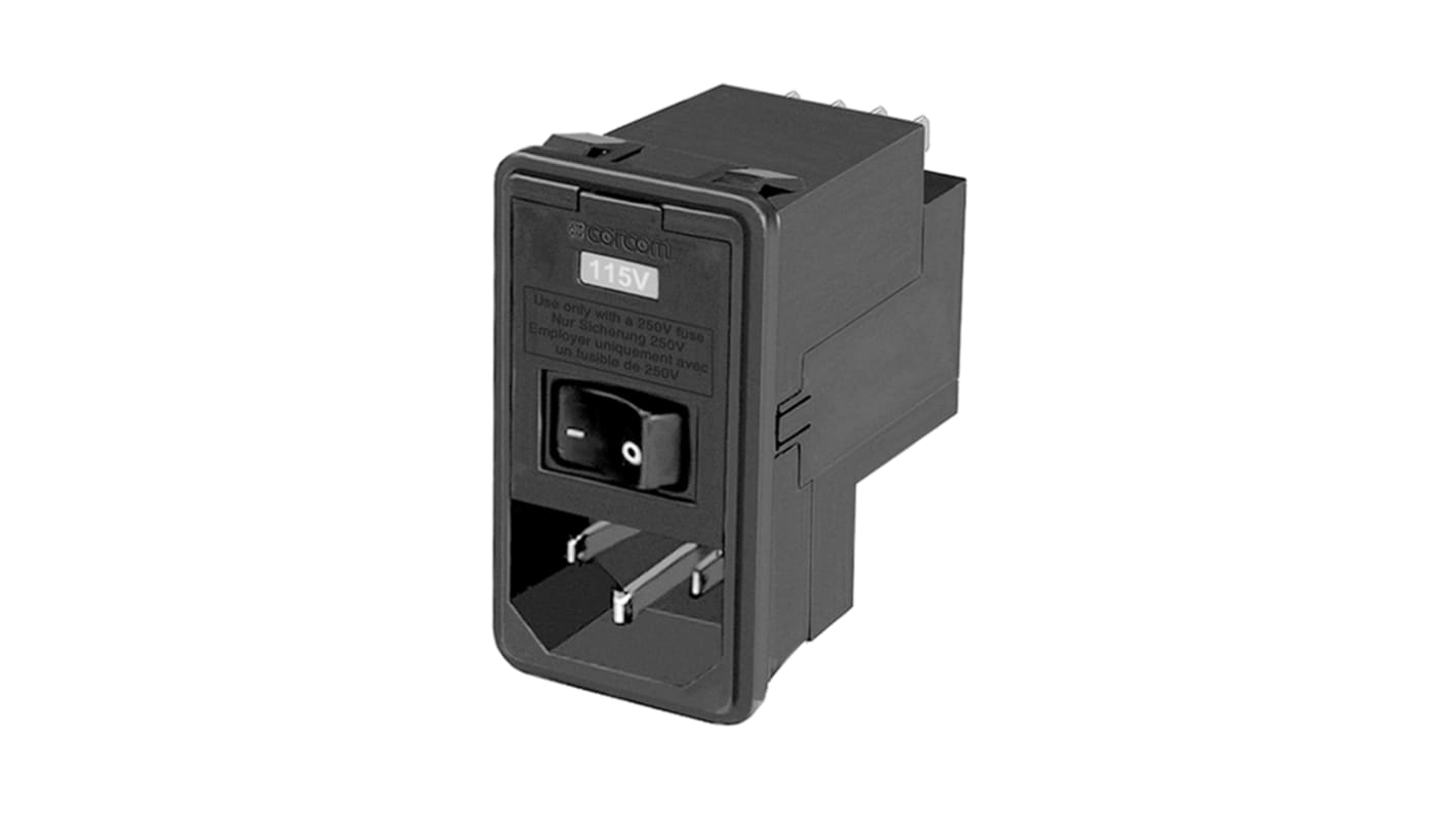 Filtro IEC TE Connectivity con conector C14, 120 V ac, 250 V ac, 3A, 50/60Hz, con 2 fusibles de 5 x 20mm, con