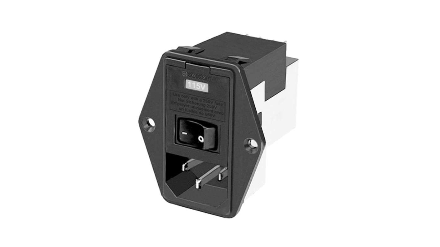 Filtro IEC TE Connectivity con conector C14, 120 V ac, 250 V ac, 6A, 50/60Hz, con 2 fusibles de 5 x 20mm, con